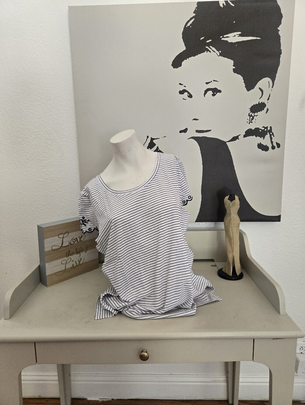 NWT Womens Christopher & Banks Striped Short-Sleeve Women’s Top White and Black